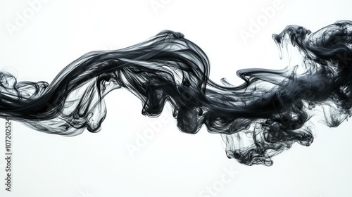 Abstract black smoke swirls on a white background
