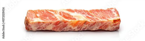 A marbled block of raw meat, likely pork belly or beef, displaying rich colors and a fatty texture, ready for cooking or grilling.