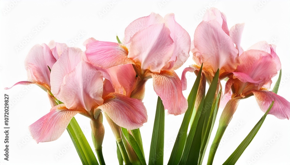 Fototapeta premium Iris pink on white background isolated. Beautiful flower.