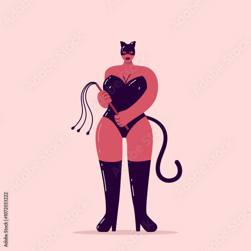 bdsm girl in cat mask, woman in sexy costume, vector illustration