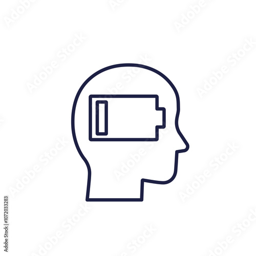burnout icon with head and low battery, line vector