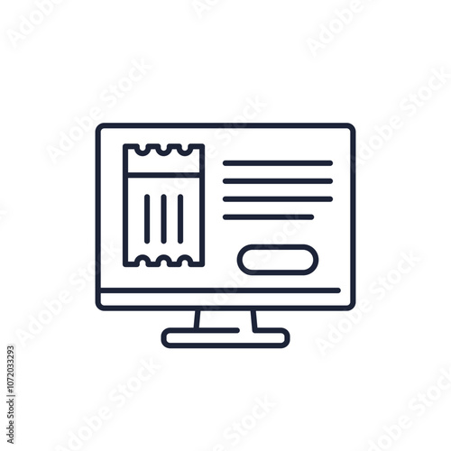 buy tickets online line icon with a computer, vector