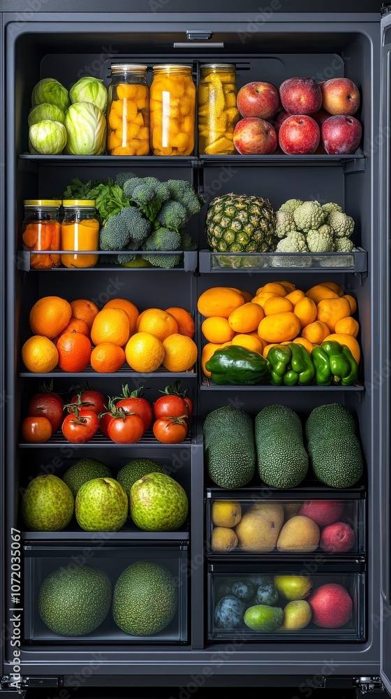 Perfectly Organized Fridge Filled with Fresh Produce Perfectly Organized Fridge Filled with Fresh Produce