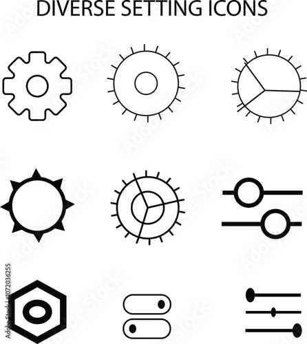 The vector icons representing various settings