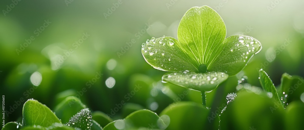 A green leaf with water droplets on it A green leaf with water droplets on it