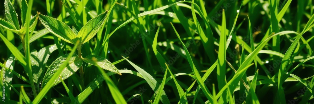 Vibrant spring green grass with dew drops, vibrant, foliage, nature Vibrant spring green grass with dew drops, vibrant, foliage, nature
