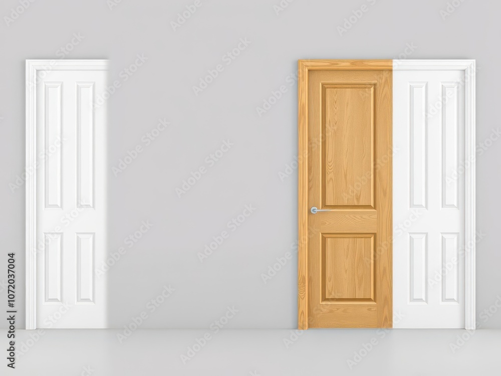 White wooden modern interior doors in various open and closed positions isolated on white background, background, set, modern White wooden modern interior doors in various open and closed positions isolated on white background, background, set, modern