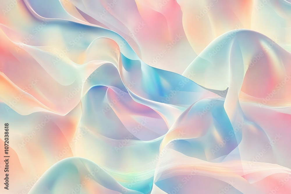 Fototapeta premium A fluid, abstract seamless pattern featuring holographic gradients and soft curves, creating a surreal, futuristic landscape of shifting light and color, perfect for wallpapers or digital art