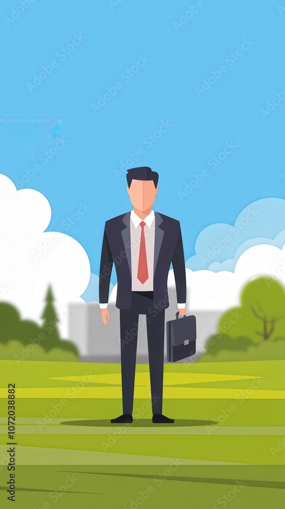 Professional businessman stands confidently in a modern outdoor setting while holding a briefcase Professional businessman stands confidently in a modern outdoor setting while holding a briefcase