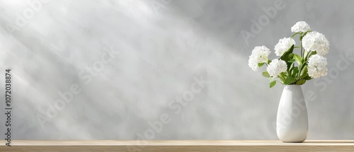 A vase of white flowers sitting on top of a wooden table