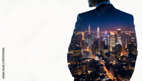 Business leader views cityscape at night