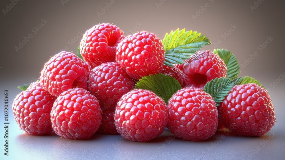 Vibrant Raspberries with Leaves Vibrant Raspberries with Leaves