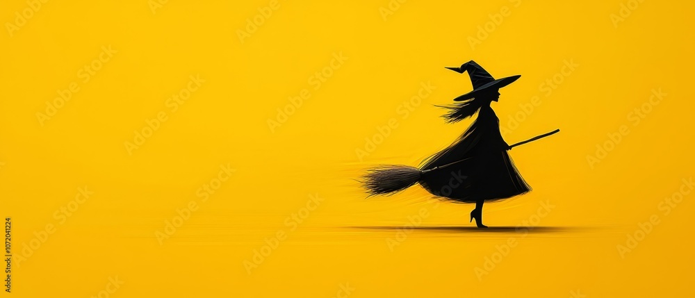 Fototapeta premium A silhouette of a witch flying on a broom