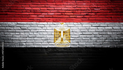 エジプトの国旗がペイントされたレンガの壁。(Brick wall painted with the Egypt flag.) 