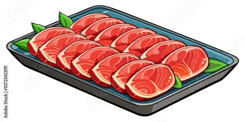 lustration of tuna fillets in a tray, tuna fish vector illustration