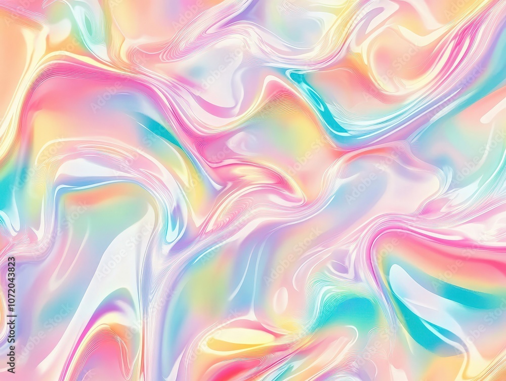 Obraz premium A vibrant holographic seamless pattern with swirling abstract shapes, featuring soft