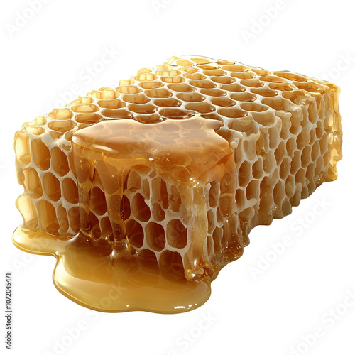 Golden Honeycomb: A close-up of a golden honeycomb with dripping honey, showcasing the natural sweetness and beauty of nature's bounty. It's a perfect image for representing health, wellness. photo