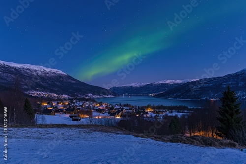 Breathtaking Norway West Coast with Majestic Mountains and Northern Lights photo