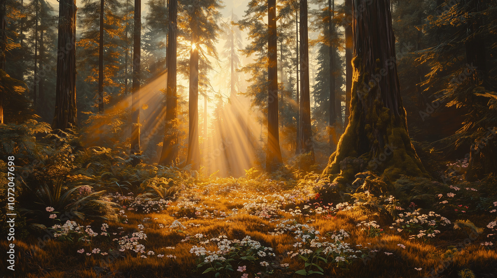 Fototapeta premium sunlight through the autumn forest