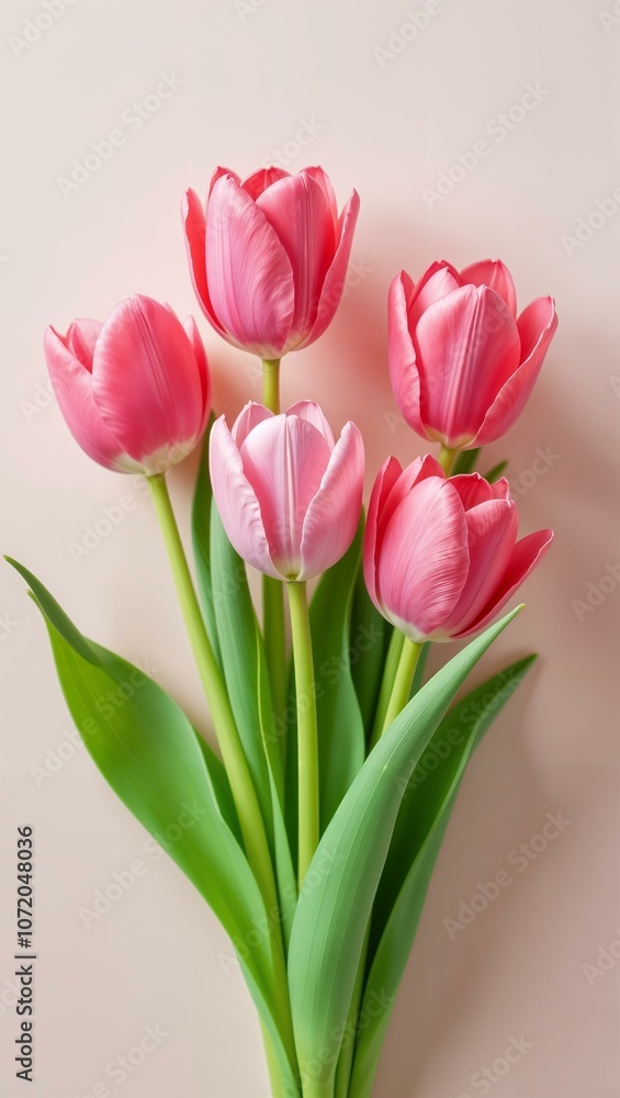 Spring blossoms into life! Vertical top-view capture of vibrant tulip blossoms on a fresh pastel background Spring blossoms into life! Vertical top-view capture of vibrant tulip blossoms on a fresh pastel background