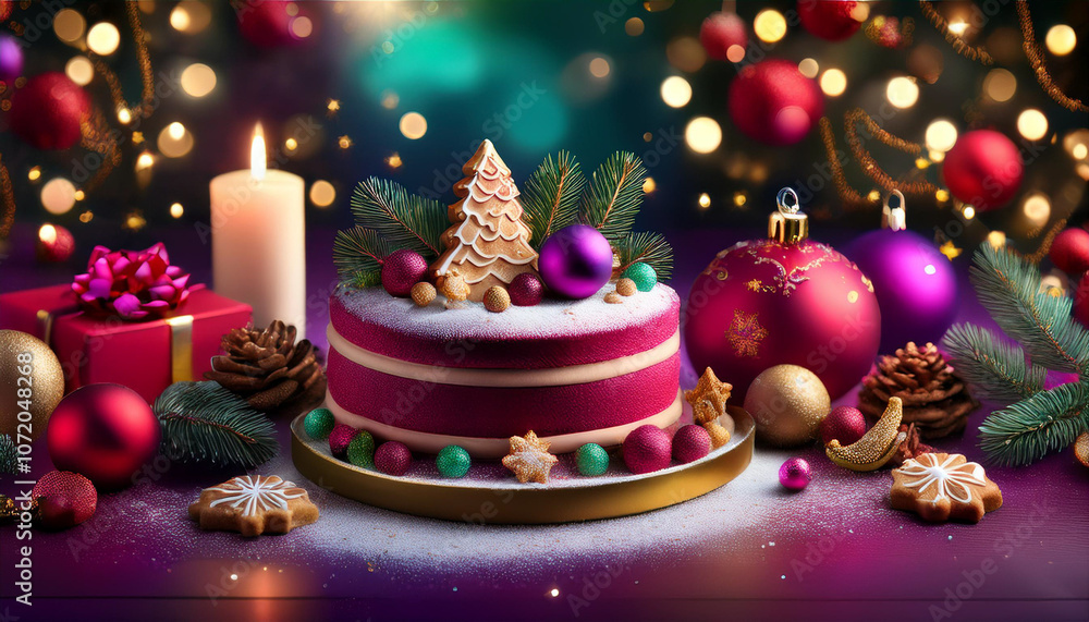 Modern Christmas-themed cake and cookies with decorations Modern Christmas-themed cake and cookies with decorations