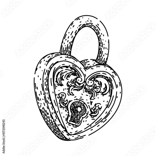 fashioned padlock vintage hand drawn. rustic ornate, historic timeless, unique rare fashioned padlock vintage vector sketch. isolated black illustration