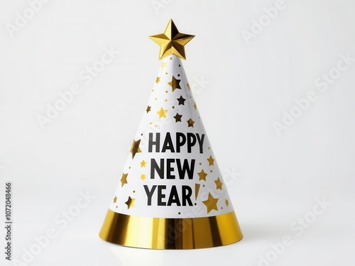 A festive New Year’s party hat featuring a gold star on top and 