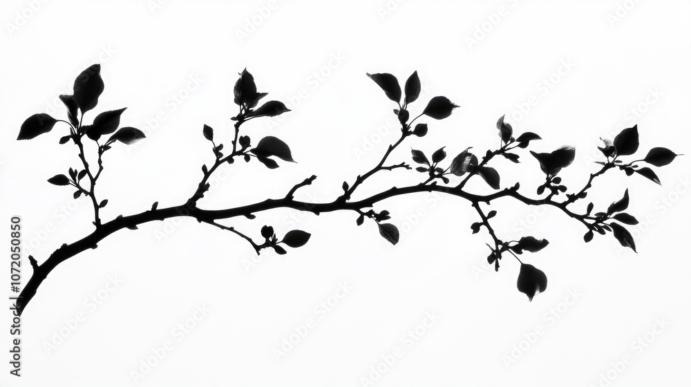 Fototapeta premium A simple black and white photograph of a tree branch's silhouette against a gray background