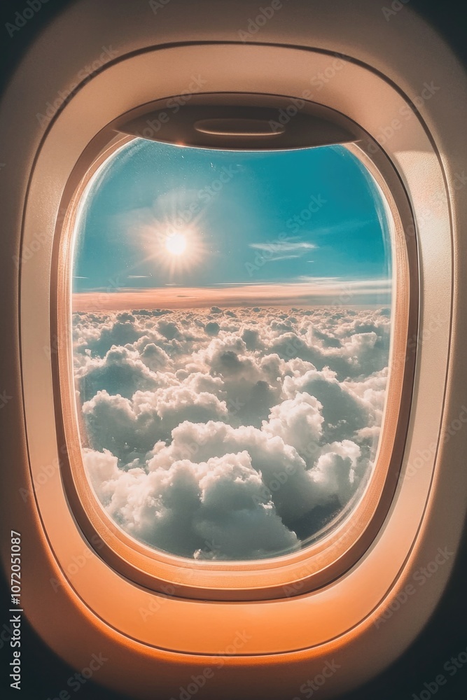 A view of the clouds and sky from inside an airplane cabin A view of the clouds and sky from inside an airplane cabin