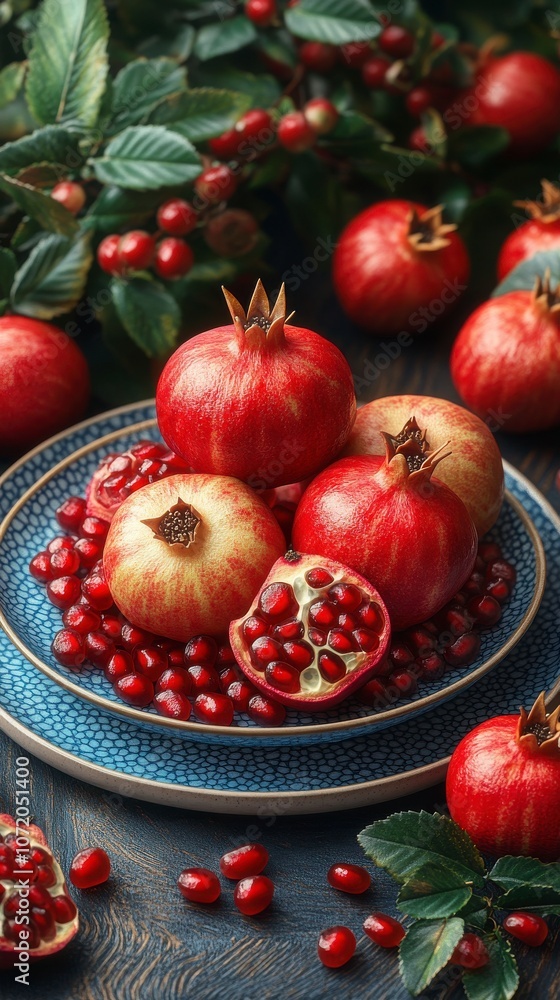 Pomegranate Still Life on Plate Pomegranate Still Life on Plate