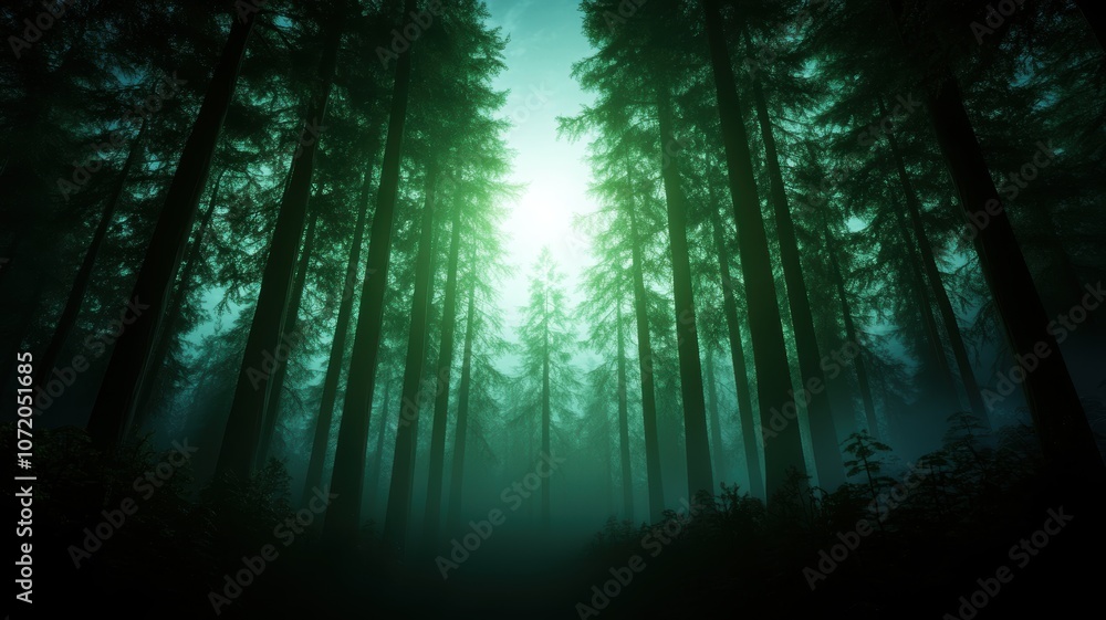 Obraz premium Mysterious forest with ethereal light effects.