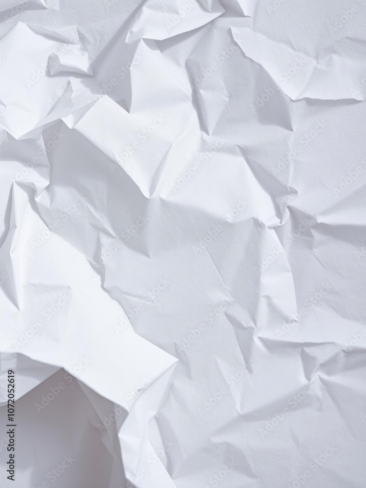A close-up shot of a crumpled white paper with soft shadows, wrinkled, studio A close-up shot of a crumpled white paper with soft shadows, wrinkled, studio