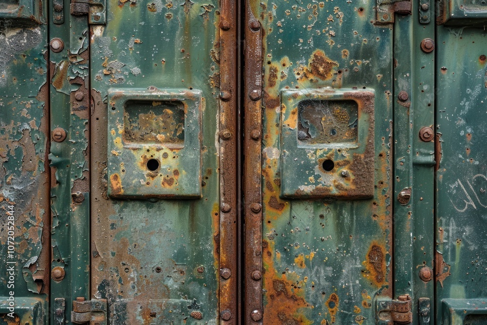 A detailed view of a door with rust and corrosion, suitable for use in illustrations about decay or neglect A detailed view of a door with rust and corrosion, suitable for use in illustrations about decay or neglect