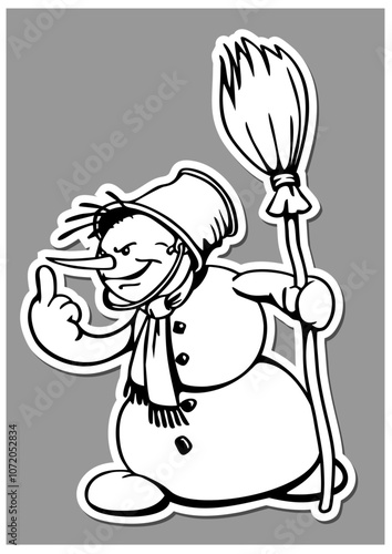 Snowman shows an obscene gesture. Vector illustration.