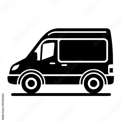 Classic Van Icon, Stylish Monochrome Vector Illustration of Retro Camper Van