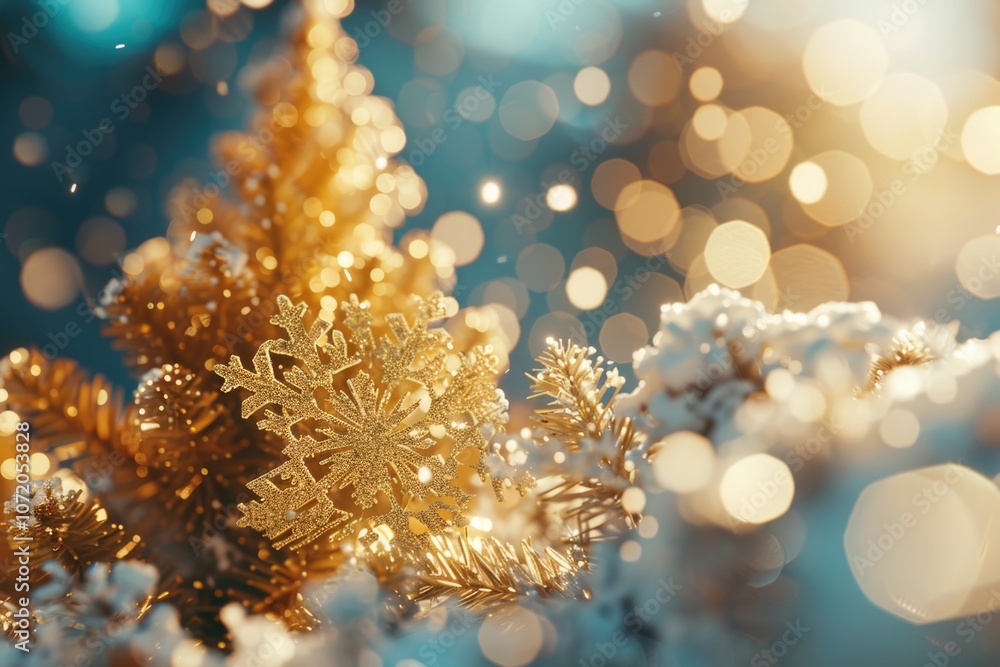 A delicate snowflake clings to a branch, highlighting the beauty of winter's frosty touch A delicate snowflake clings to a branch, highlighting the beauty of winter's frosty touch