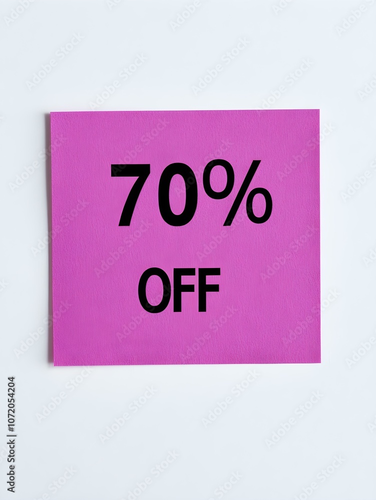 Black '70% OFF' Text on a Purple Square Paper Note. White Background Black '70% OFF' Text on a Purple Square Paper Note. White Background