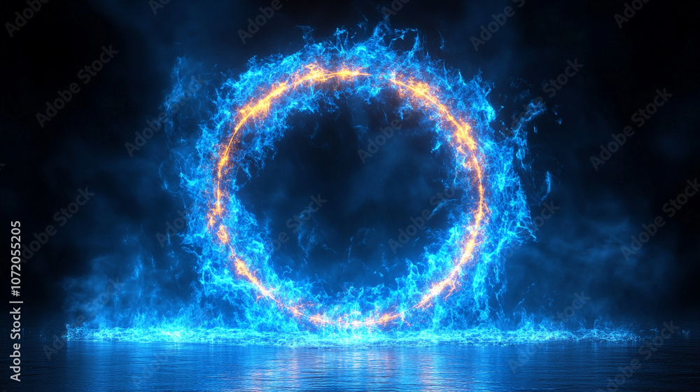 Fototapeta premium abstract background featuring a neon-lit circle glowing vibrantly against a dark backdrop. The vivid colors and luminescent design evoke futuristic themes and symbolize infinity and innovation