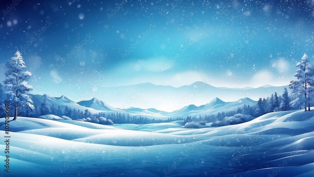 Fototapeta premium Winter landscape with mountains and snow fall with blue sky.