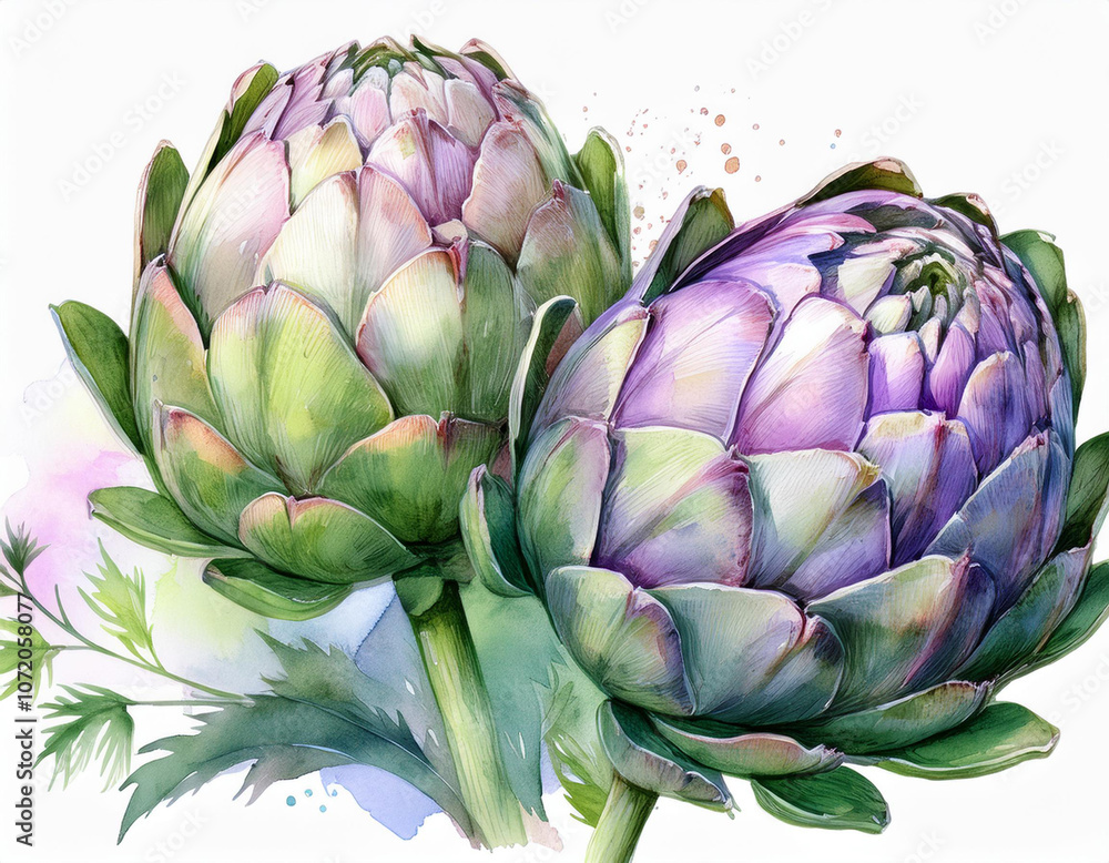 Fototapeta premium Hochwertige Illustration von Artischocken gemalt in aquarell