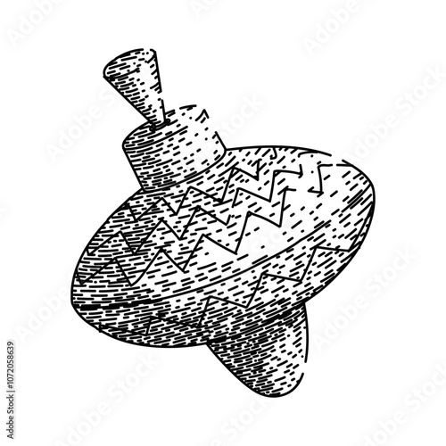 rotation spinning top hand drawn. physics motion, axis momentum, friction inertia rotation spinning top vector sketch. isolated black illustration