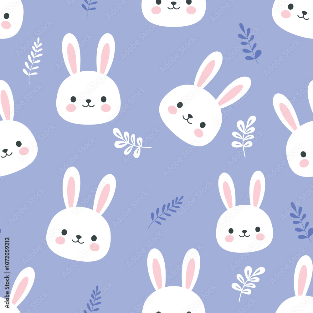 Fototapeta premium Rabbit cartoon face pattern seamless background