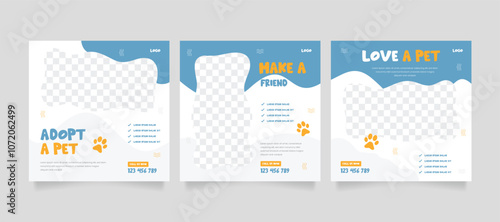 Pet instagram template or pet instagram banner. Pet shop social media post. Fluid beautiful color banner. Pet care social media package promotion premium template