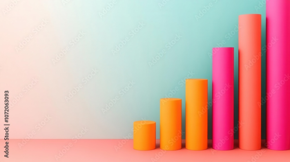 A vibrant, abstract representation of growth, featuring colorful cylindrical bars on a pastel background. A vibrant, abstract representation of growth, featuring colorful cylindrical bars on a pastel background.