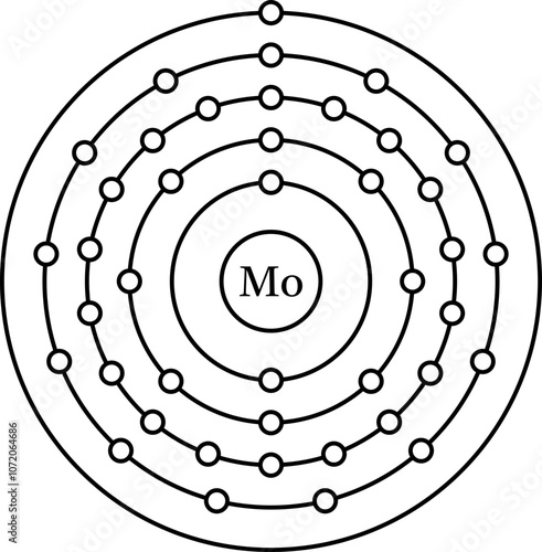 Molybdenum Mo electronic configuration, shell diagram vector illustration