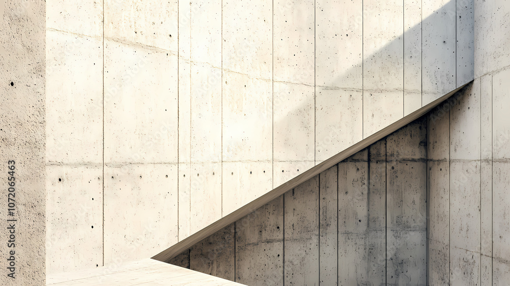 Fototapeta premium Clean lines and angles of concrete walls forming an architecturally minimalist corner. 3d render. Minimalist. Illustration