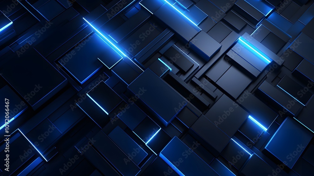 3d rendering of blue and black abstract geometric background. Scene for advertising, technology, showcase, banner, game, sport, cosmetic, business, metaverse. Sci-Fi Illustration. Product display