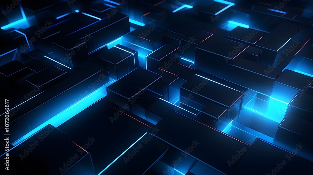 3d rendering of blue and black abstract geometric background. Scene for advertising, technology, showcase, banner, game, sport, cosmetic, business, metaverse. Sci-Fi Illustration. Product display