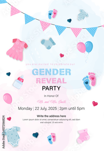 Gender reveal party vector template. gender reveal party invitation design.