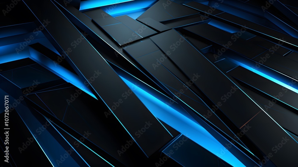 Obraz premium 3d rendering of blue and black abstract geometric background. Scene for advertising, technology, showcase, banner, game, sport, cosmetic, business, metaverse. Sci-Fi Illustration. Product display
